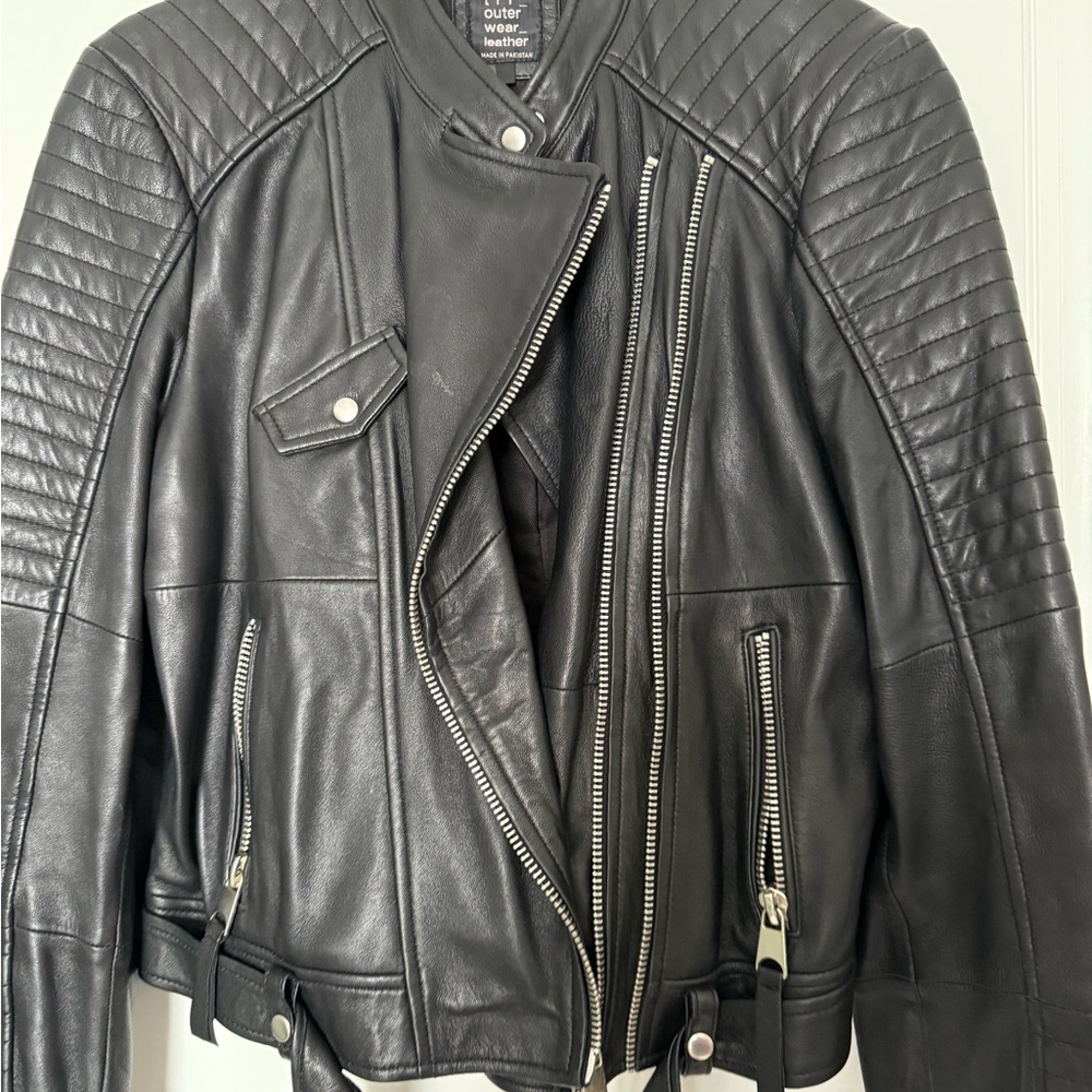 Zara Black Quilted Leather Motorcycle Jacket